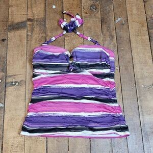Apt 9 purple Striped Tankini bathing suit Top Lined Shelf Bra Pads